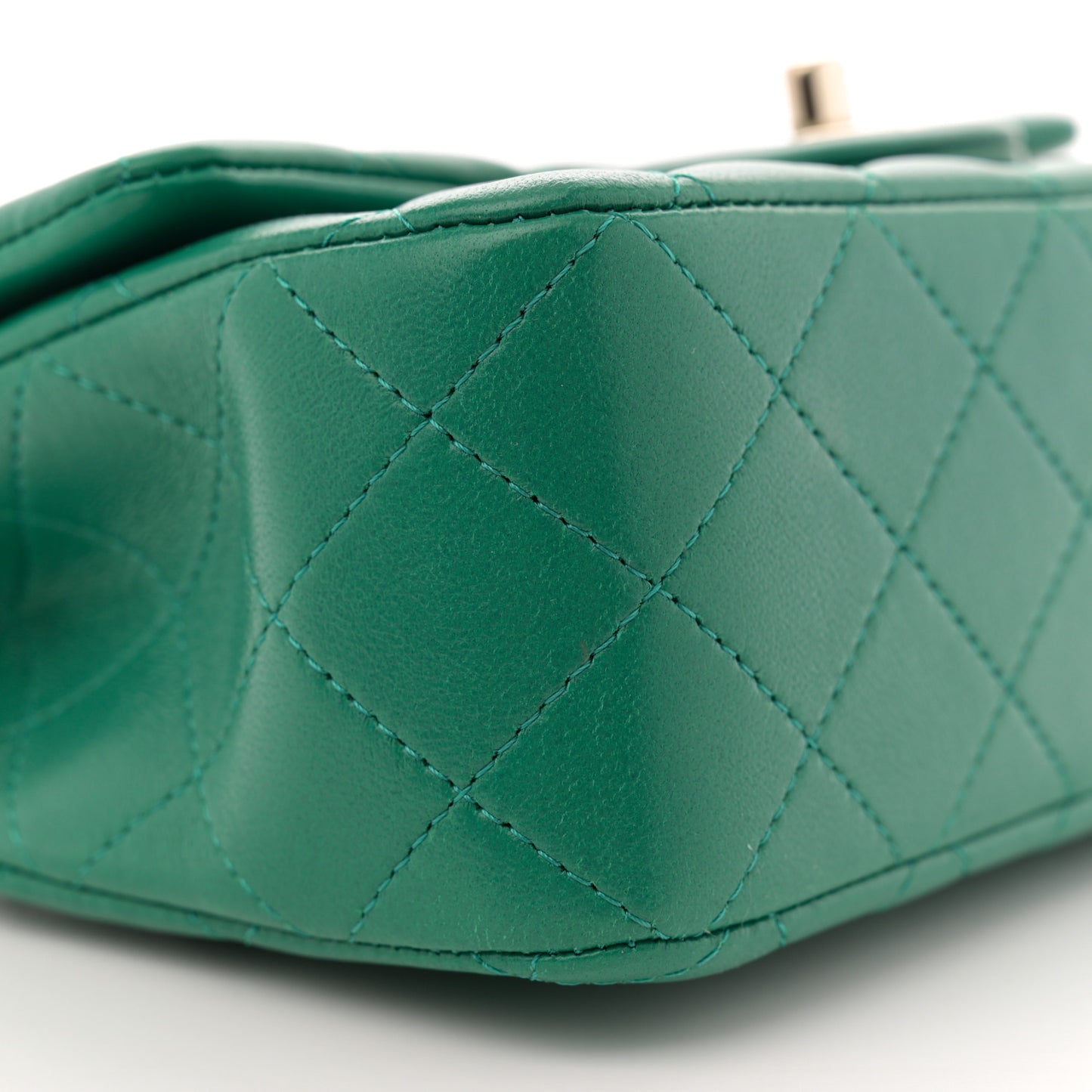 Lambskin Quilted Mini Top Handle Rectangular Flap Green