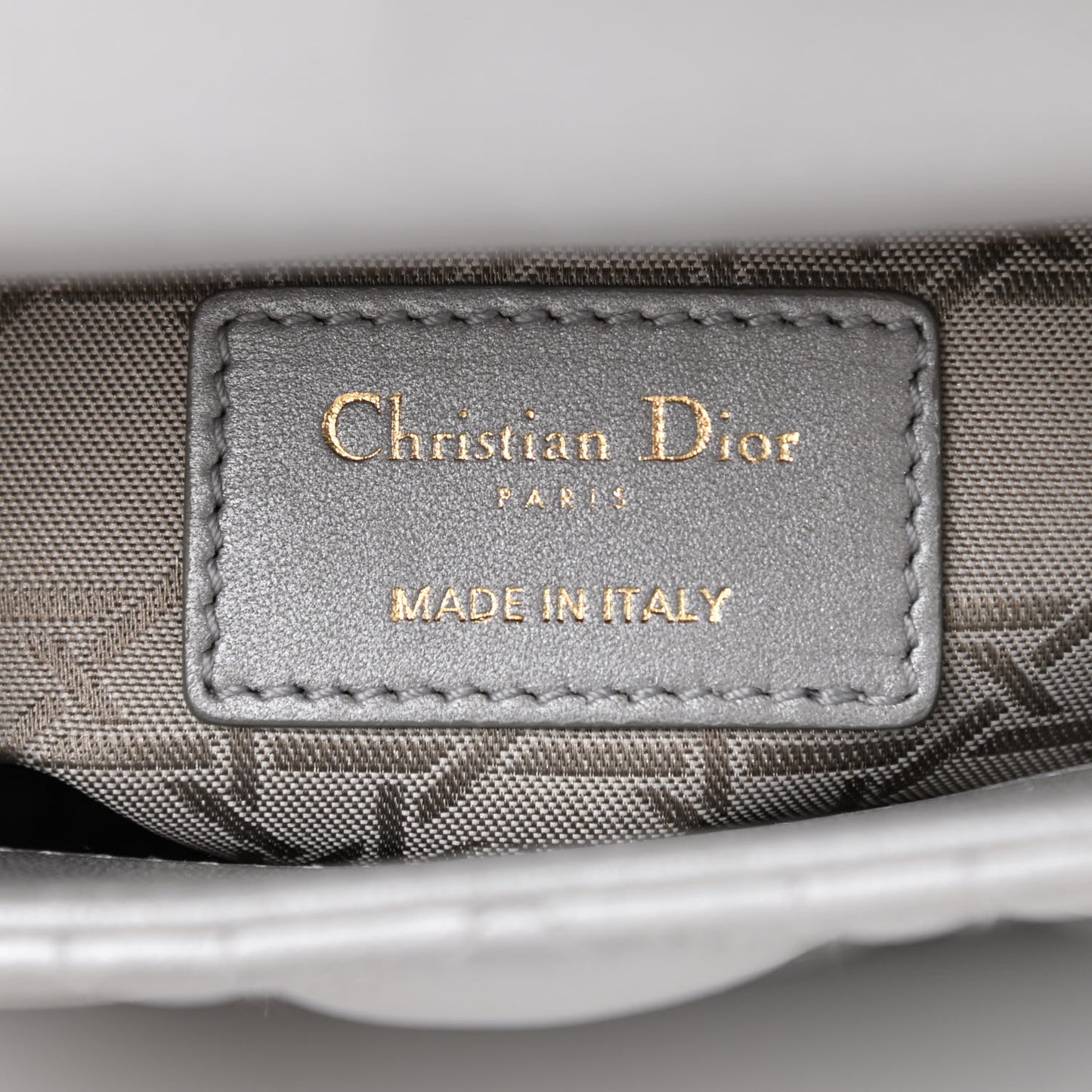 Metallic Lambskin Cannage Mini Lady Dior Grey