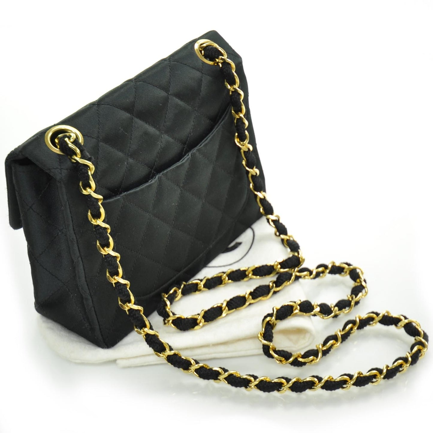 Satin Quilted Mini Flap Black