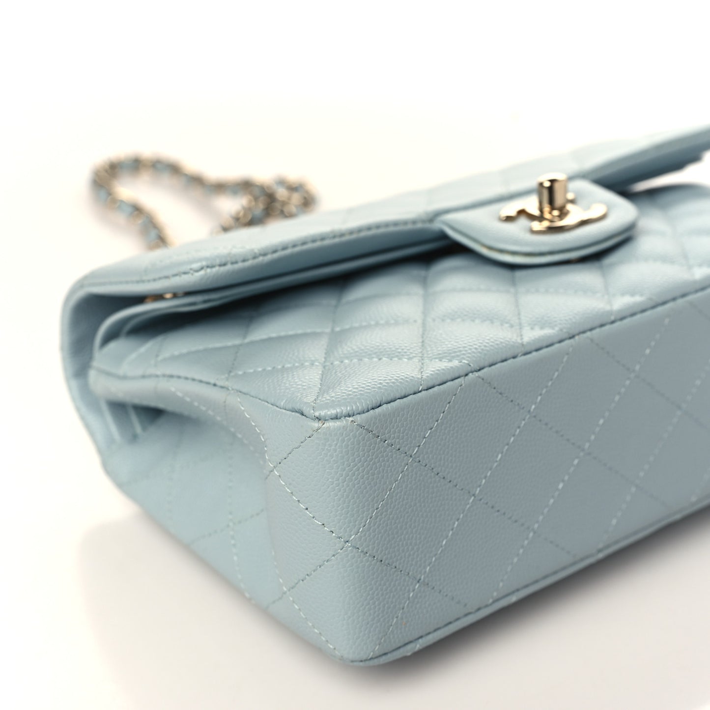 Caviar Quilted Small Double Flap Light Blue