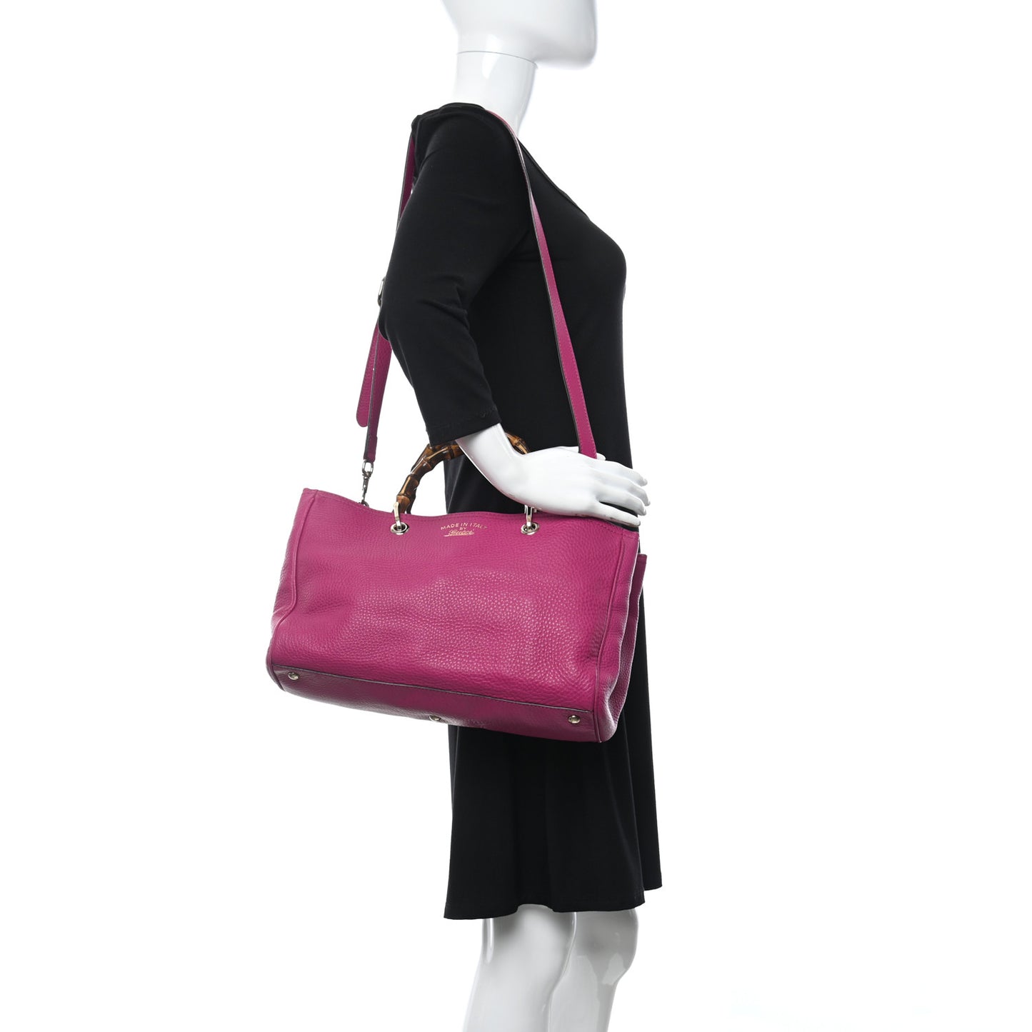 Pebbled Calfskin Medium Bamboo Shopper Tote Bright Bougainvillea
