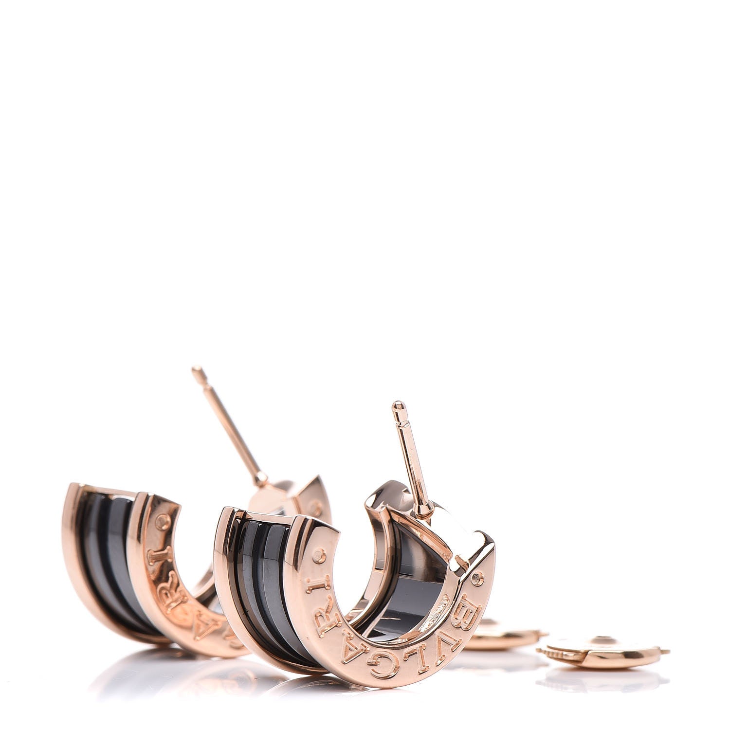 Bulgari 18K Rose Gold Ceramic Onyx B.Zero1 Hoop Earrings Black 3 of 6