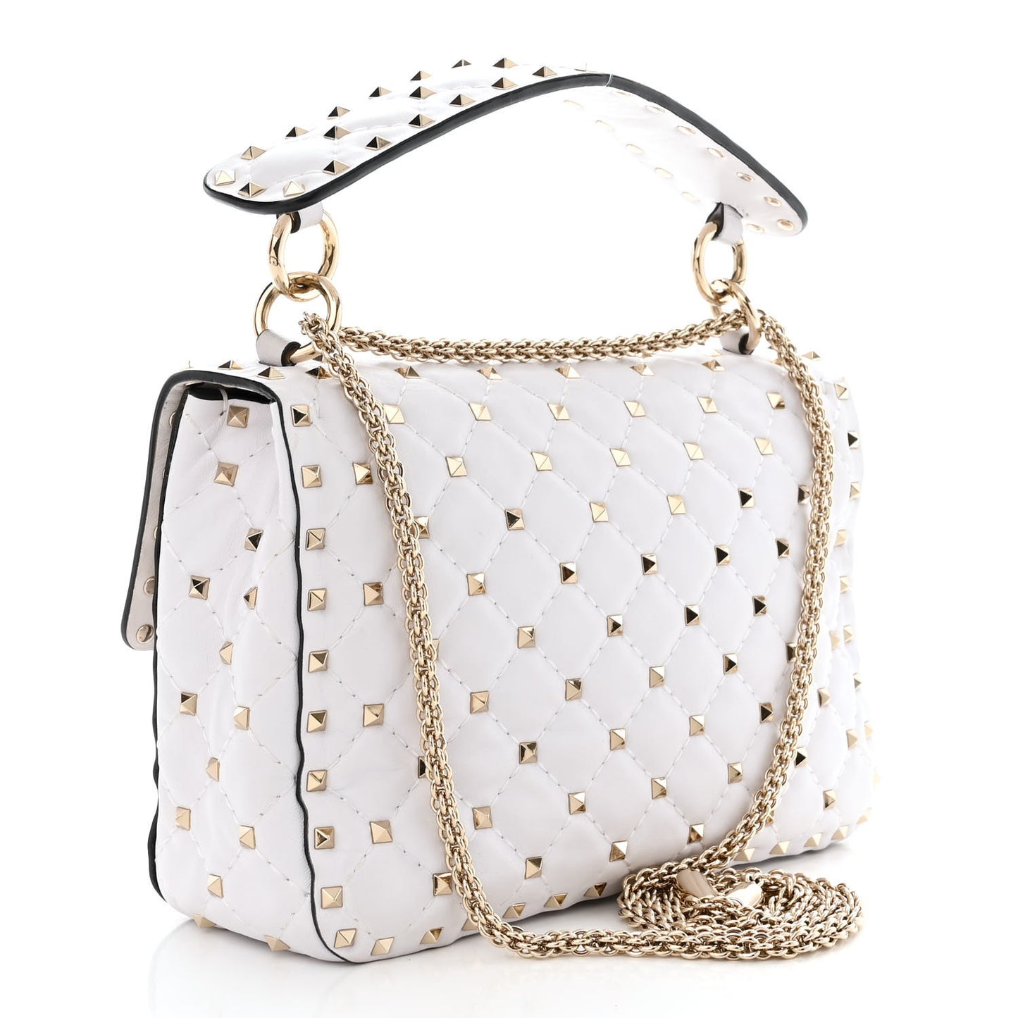 Lambskin VLTN Print Medium Rockstud Spike Shoulder Bag Optic White Black