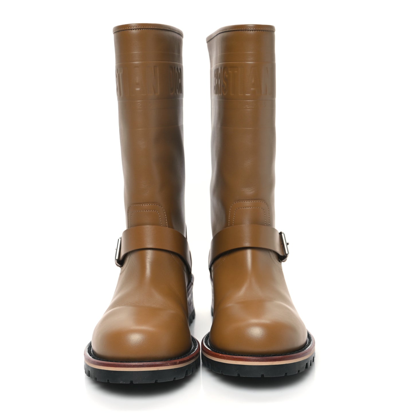 Calfskin Embossed Dior Quest 35mm Biker Boots 38.5 Natural