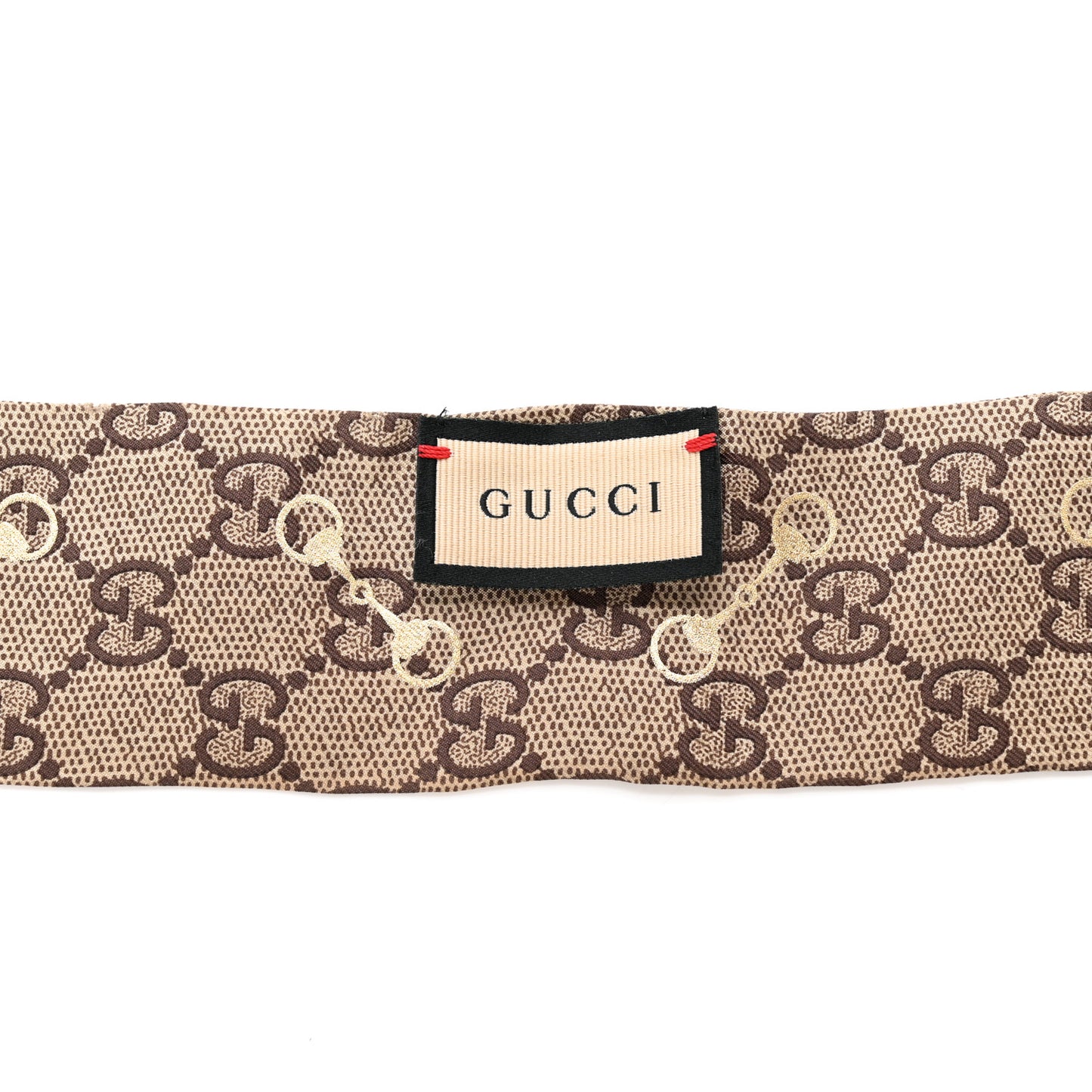 Silk Twill GG Monogram Gold Horsebity Neck Bow Scarf Flame