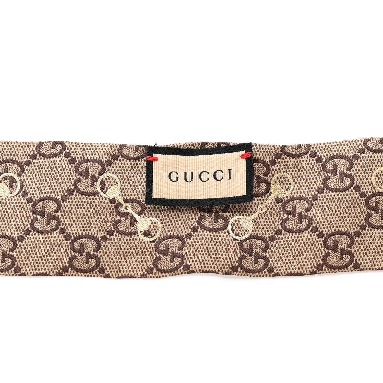 Gucci Silk Twill GG Monogram Gold Horsebity Neck Bow Scarf Flame 3 of 6