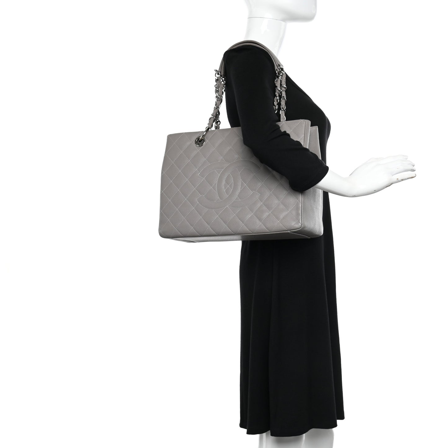 Caviar Quilted Grand Shopping Tote GST Light Grey