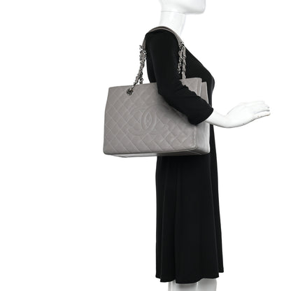 Chanel Caviar Quilted Grand Shopping Tote GST Light Grey 3 of 10