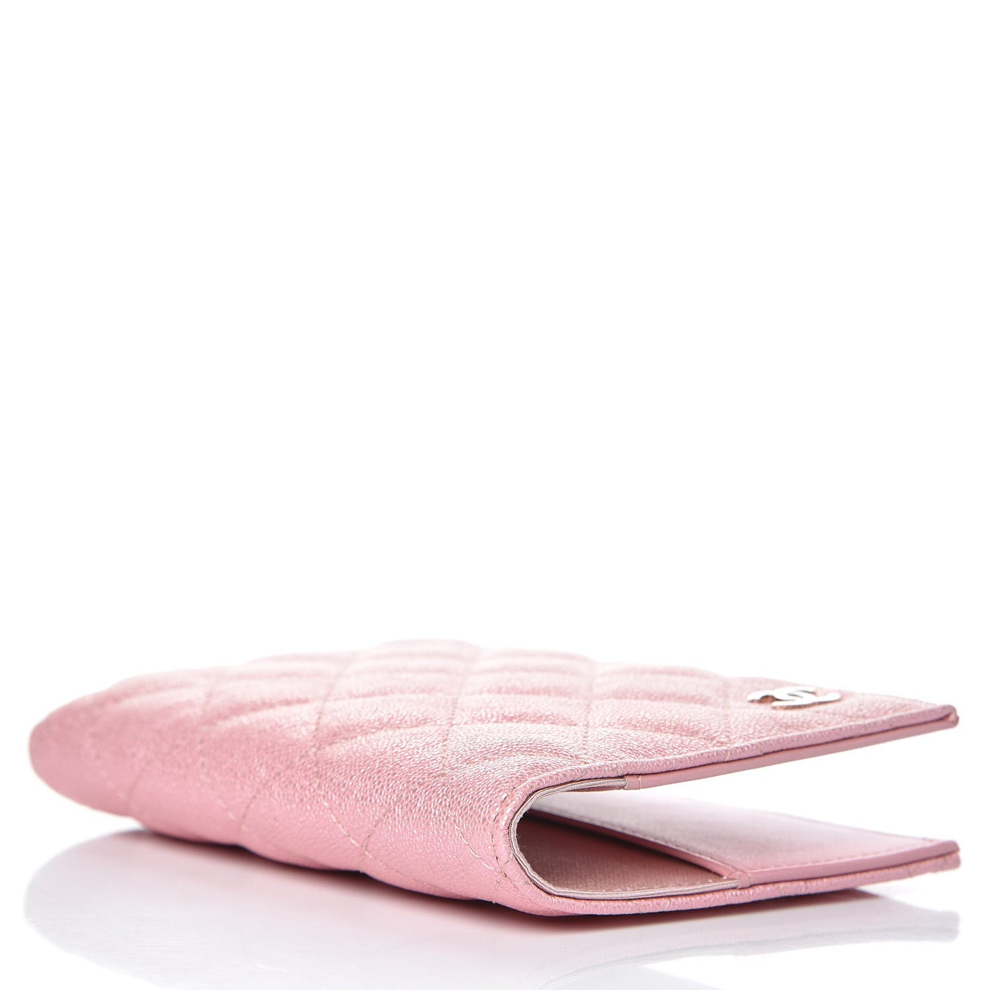 Iridescent Caviar Quilted Passport Holder Pink