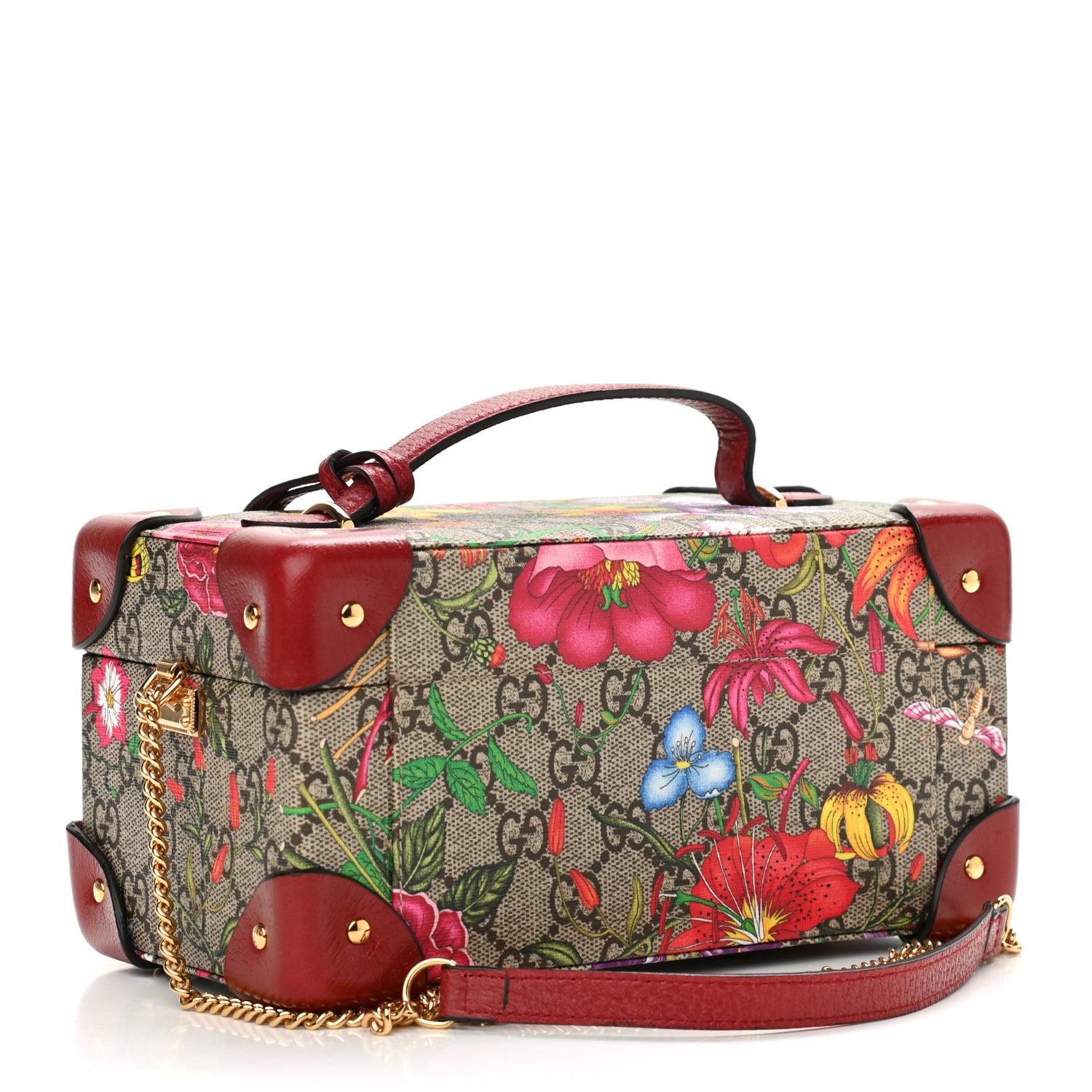 Gucci GG Supreme Monogram Flora Padlock Jewelry Case Red 3 of 14