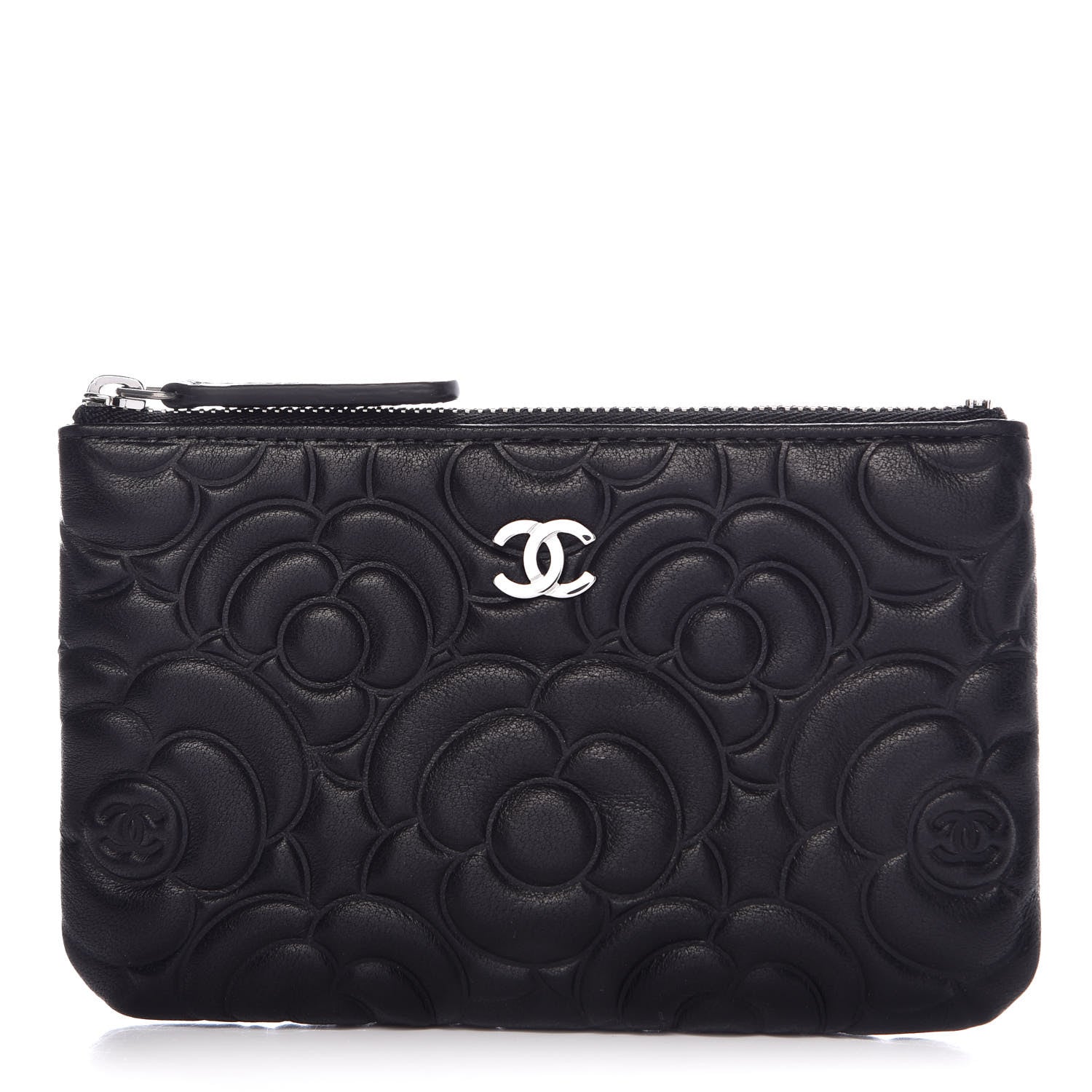Chanel Goatskin Camellia Embossed Cosmetic Pouch Black 1 of 10