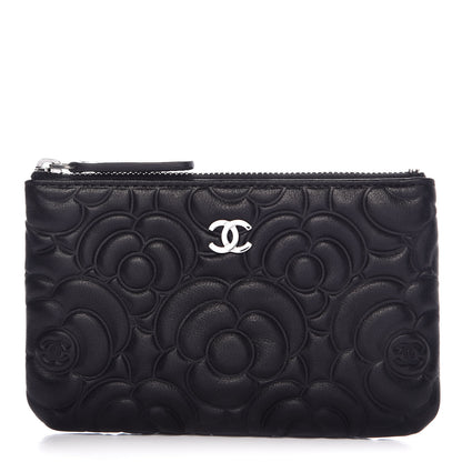 Chanel Goatskin Camellia Embossed Cosmetic Pouch Black 1 of 10
