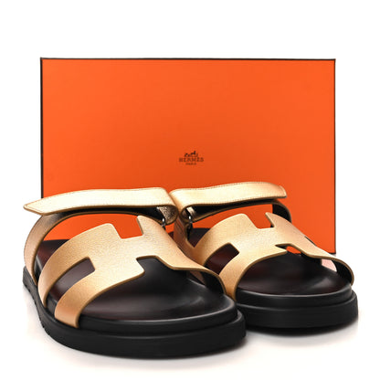 Hermes Metallic Goatskin Womens Chypre Sandals 39 Dore 9 of 9