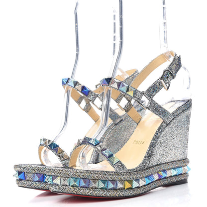 Christian Louboutin Nappa Mica Pyraclou 110 Wedge Sandals 40 Silver 3 of 9