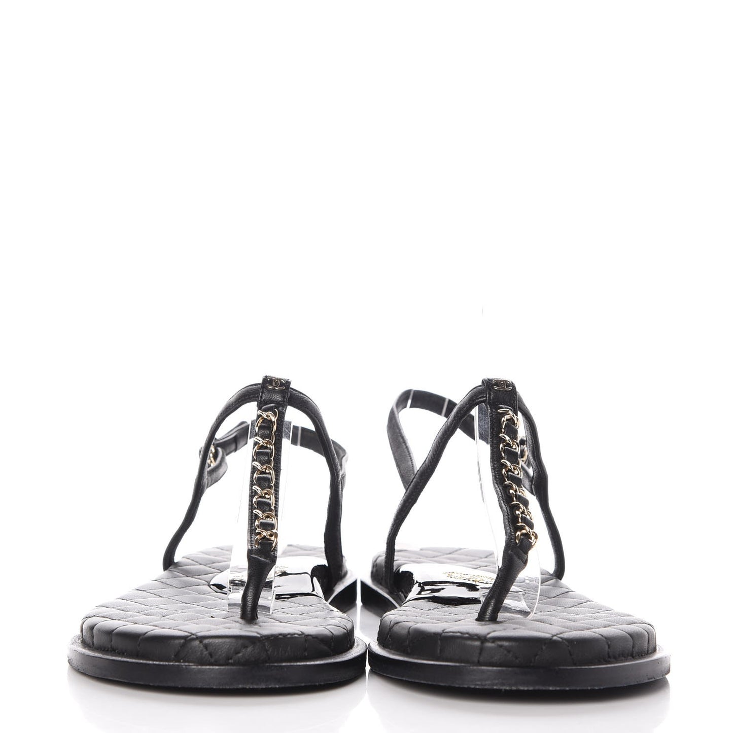 Lambskin CC Chain Thong Sandals 39 Black