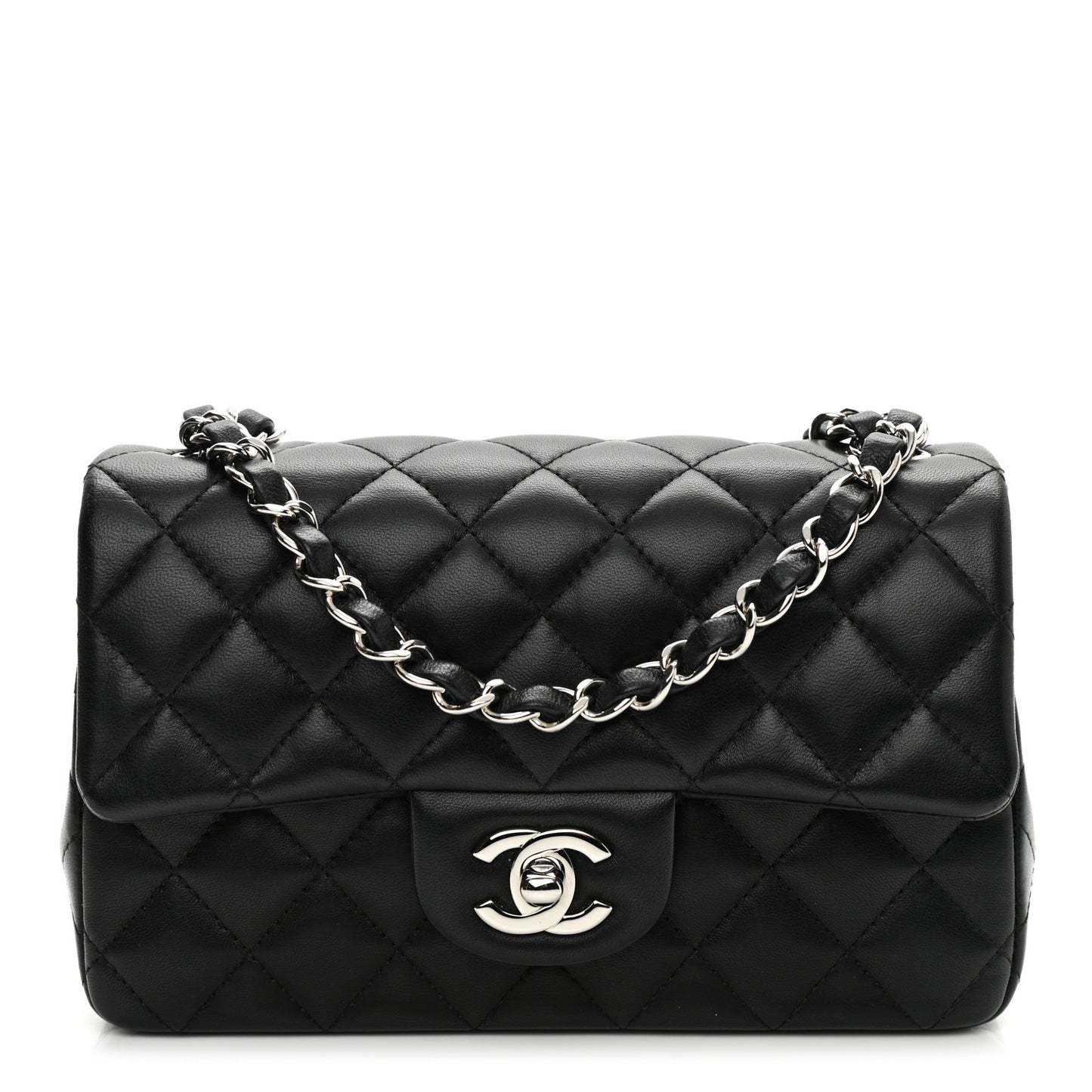Lambskin Quilted Mini Rectangular Flap Black