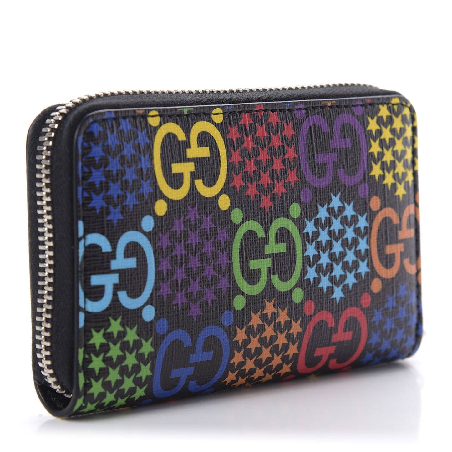 GG Supreme Monogram Psychedelic Zip Around Card Case Wallet Black