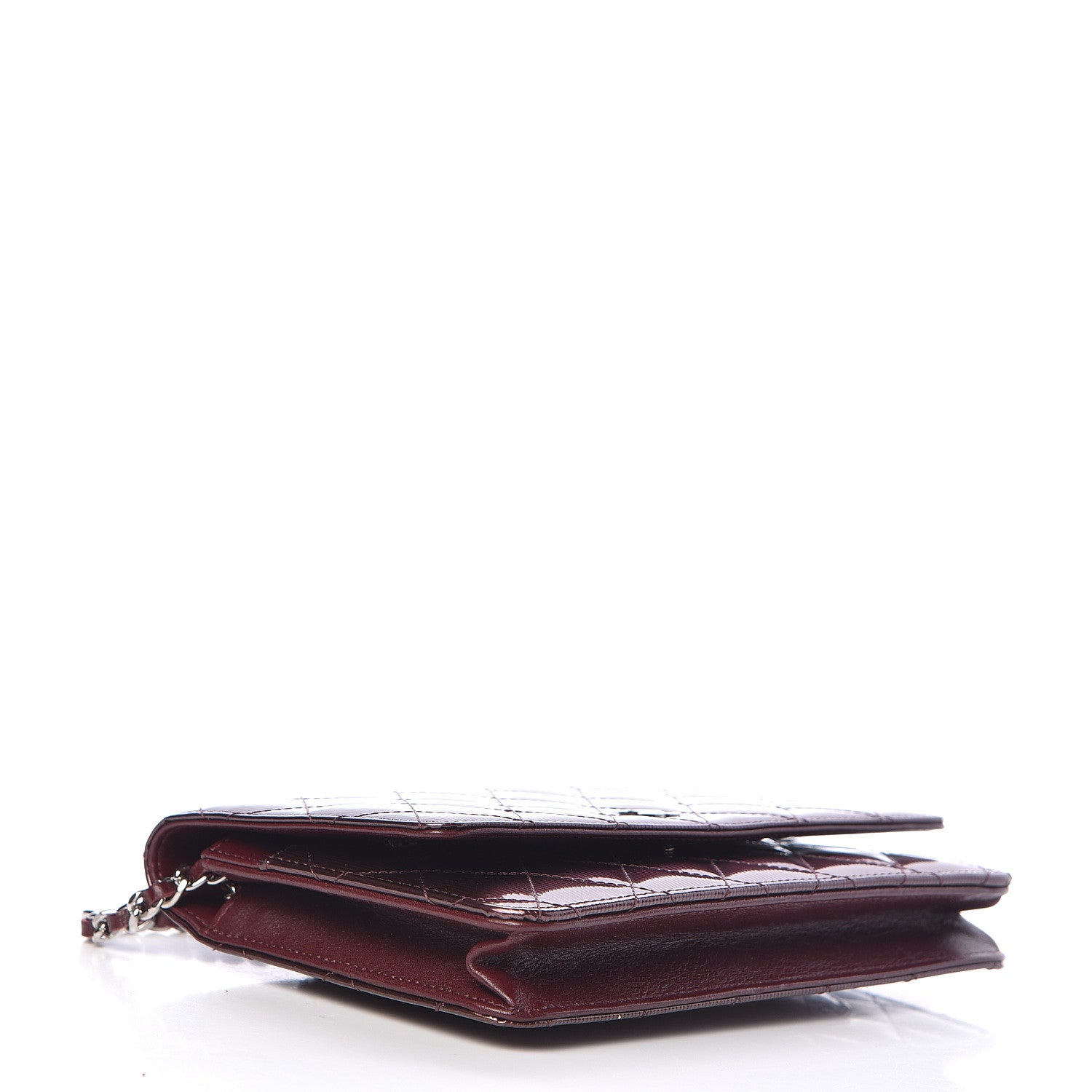 Chanel Striated Patent Quilted Wallet on Chain WOC Bordeaux 4 of 13
