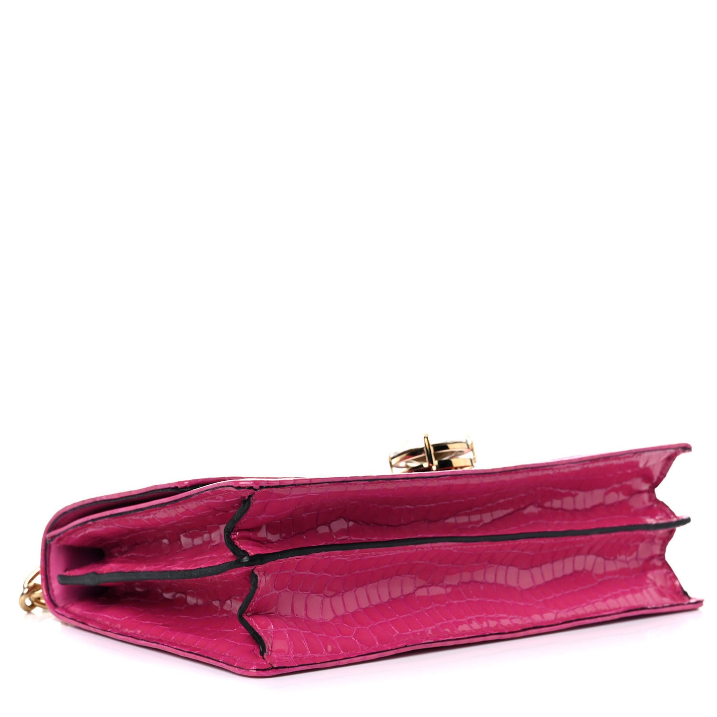 Jacquard Crocodile Embossed Calfskin Crystal Solitaire Flap Bag Fuxia