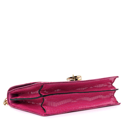 Miu Miu Jacquard Crocodile Embossed Calfskin Crystal Solitaire Flap Bag Fuxia 4 of 12