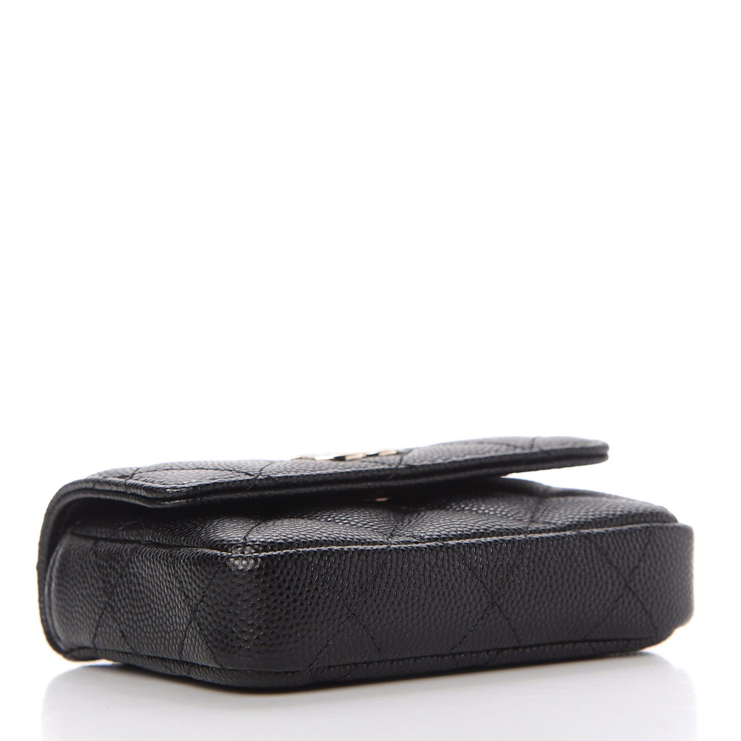Caviar Quilted Pearl Card Holder On Chain Black