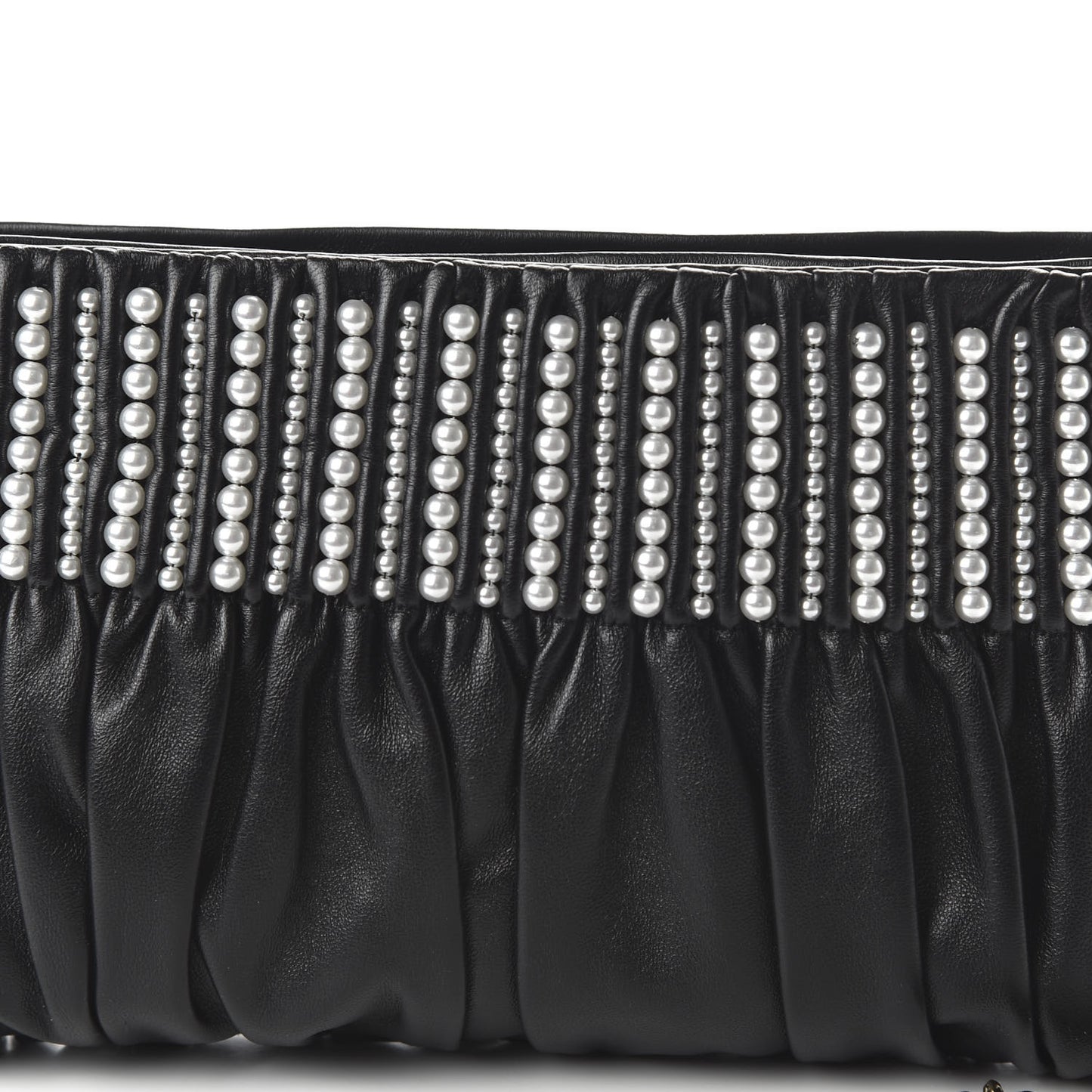 Lambskin Pearl Wristlet Clutch Black