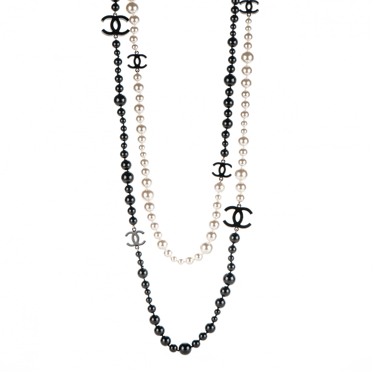 Chanel Pearl Beaded CC Long Necklace Black White 1 of 6