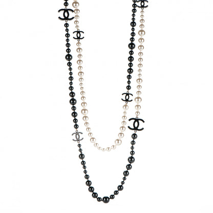 Chanel Pearl Beaded CC Long Necklace Black White 1 of 6