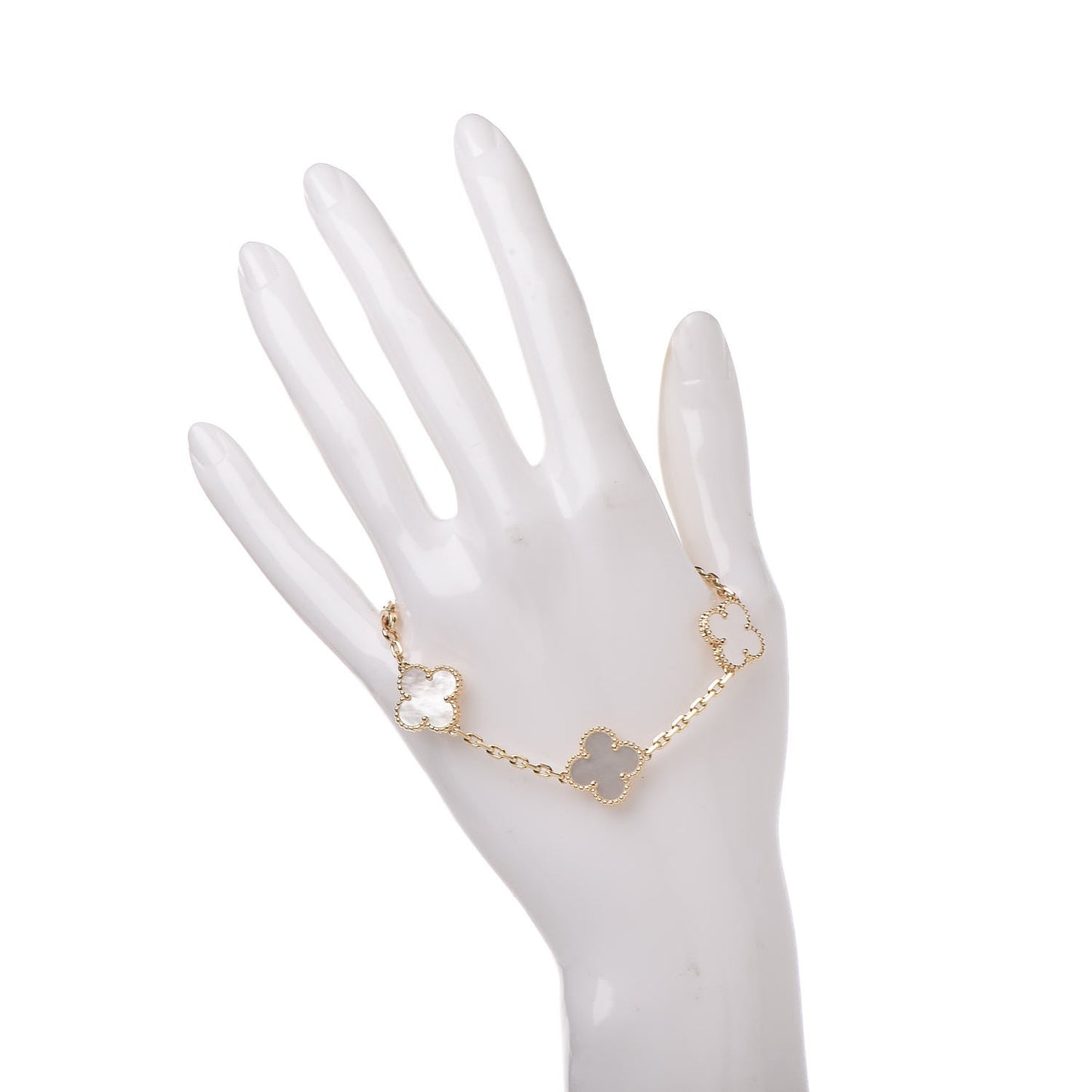 18K Yellow Gold Mother of Pearl 5 Motifs Vintage Alhambra Bracelet