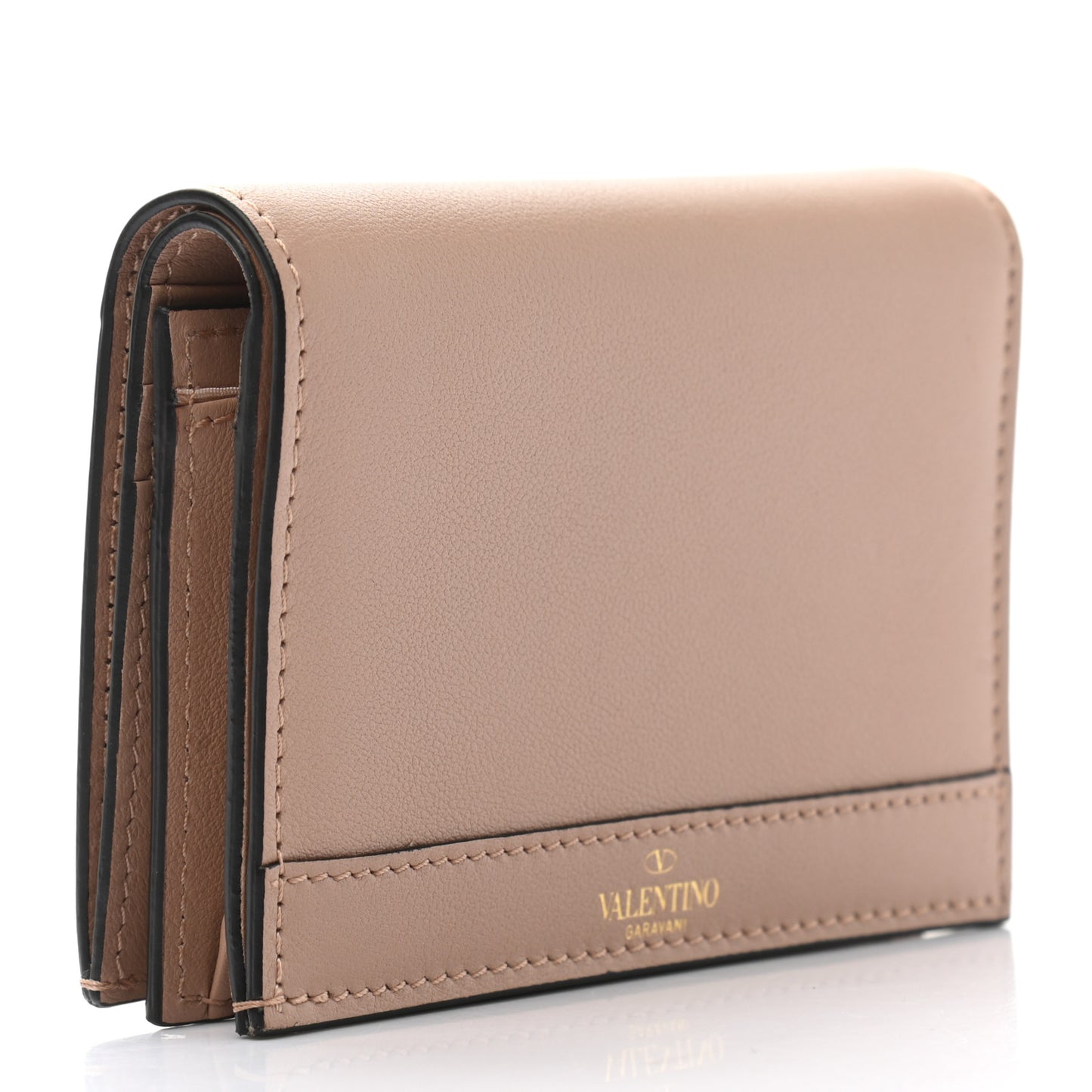 Calfskin Vlogo French Flap Wallet Rose Cannelle