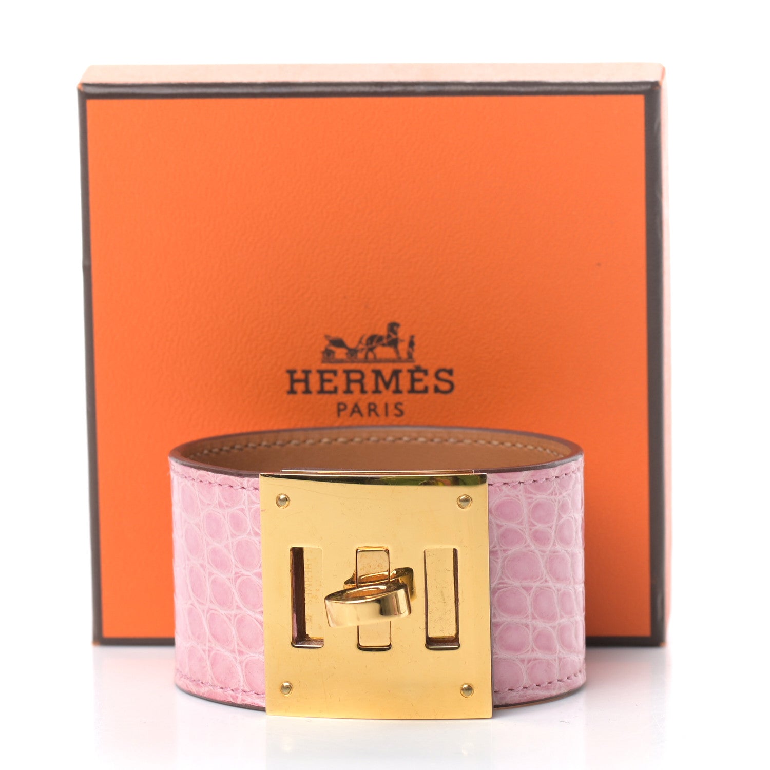Hermes Matte Alligator Kelly Dog Bracelet T3 5P Pink 6 of 6