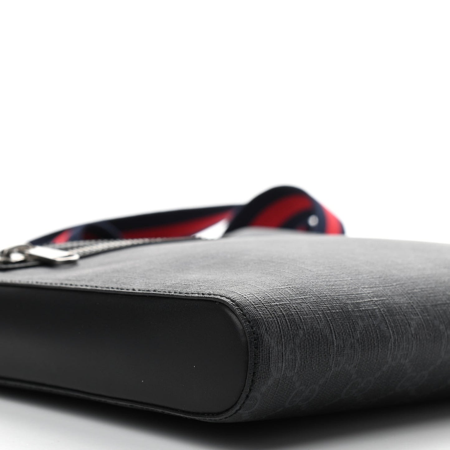 GG Supreme Monogram Appia Calfskin Web Flat Messenger Bag Black Grey