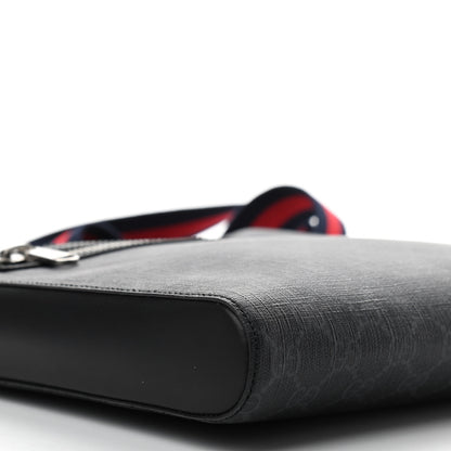 Gucci GG Supreme Monogram Appia Calfskin Web Flat Messenger Bag Black Grey 9 of 11