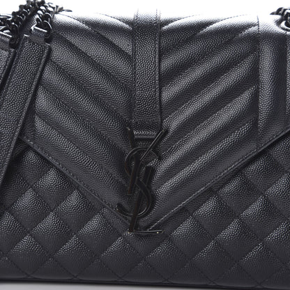 Saint Laurent Grain De Poudre Textured Mixed Matelasse Triquilt Medium Monogram Satchel Black 9 of 9