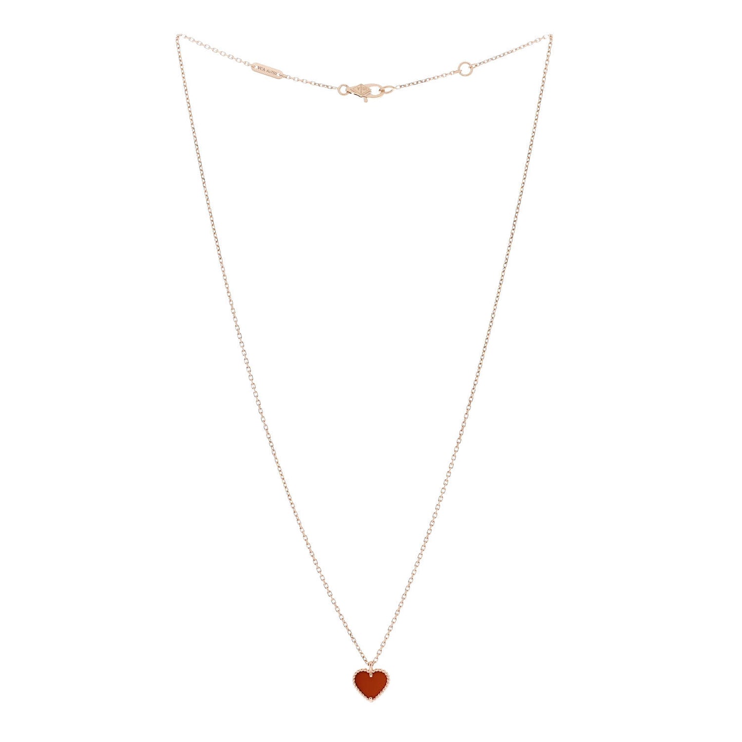 18K Rose Gold Carnelian Sweet Alhambra Heart Pendant Necklace