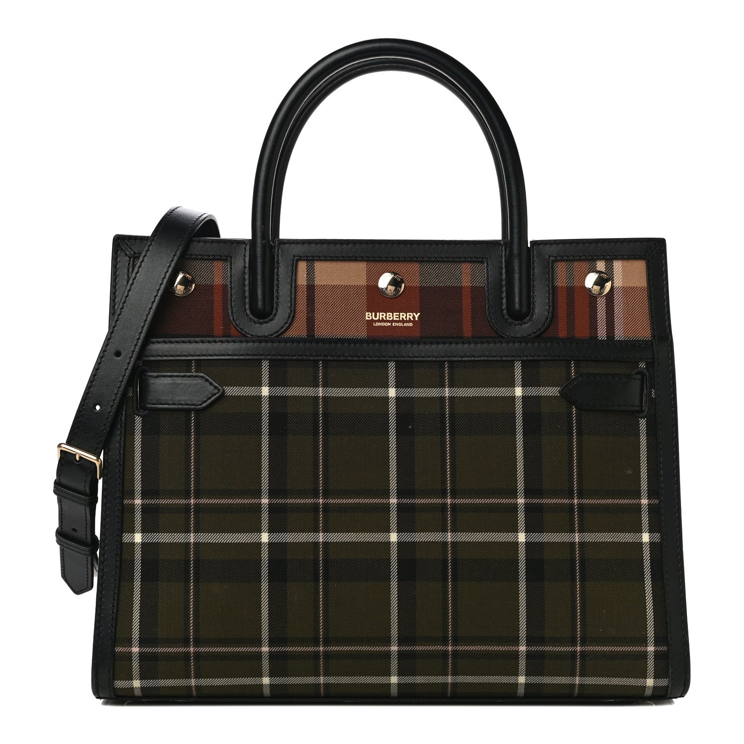Burberry Wool Tartan Two Handle Title Bag Dark Green 1 of 10
