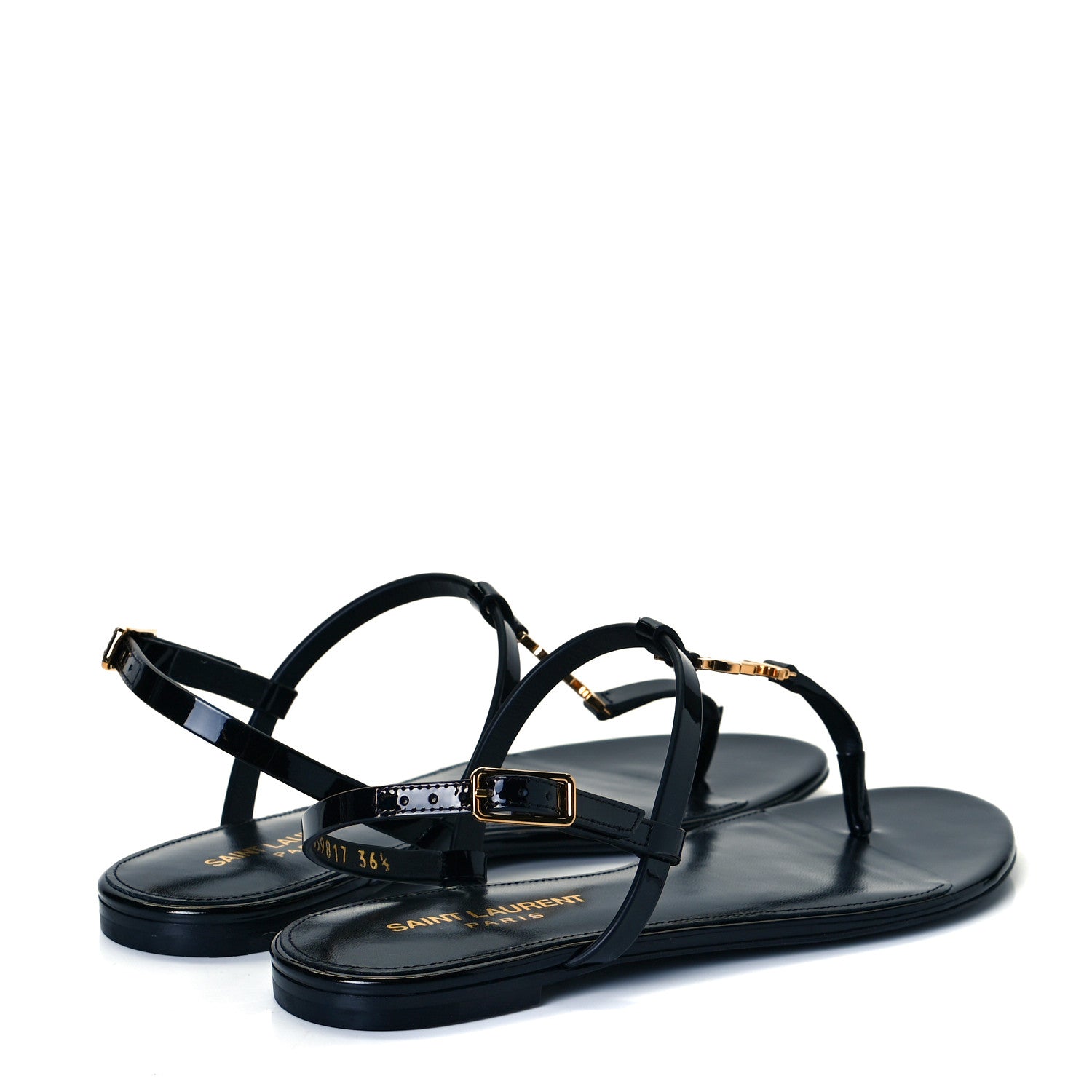 Saint Laurent Patent Calfskin Cassandra Monogram Sandals 36.5 Black 4 of 10