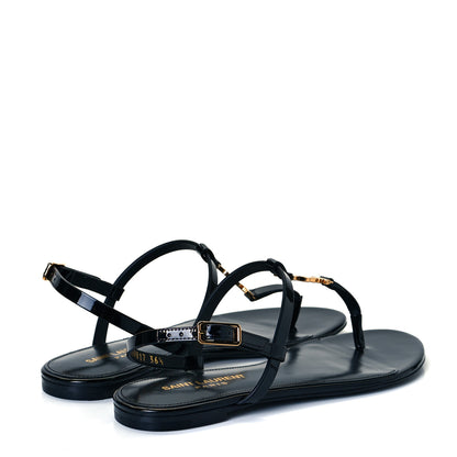 Saint Laurent Patent Calfskin Cassandra Monogram Sandals 36.5 Black 4 of 10