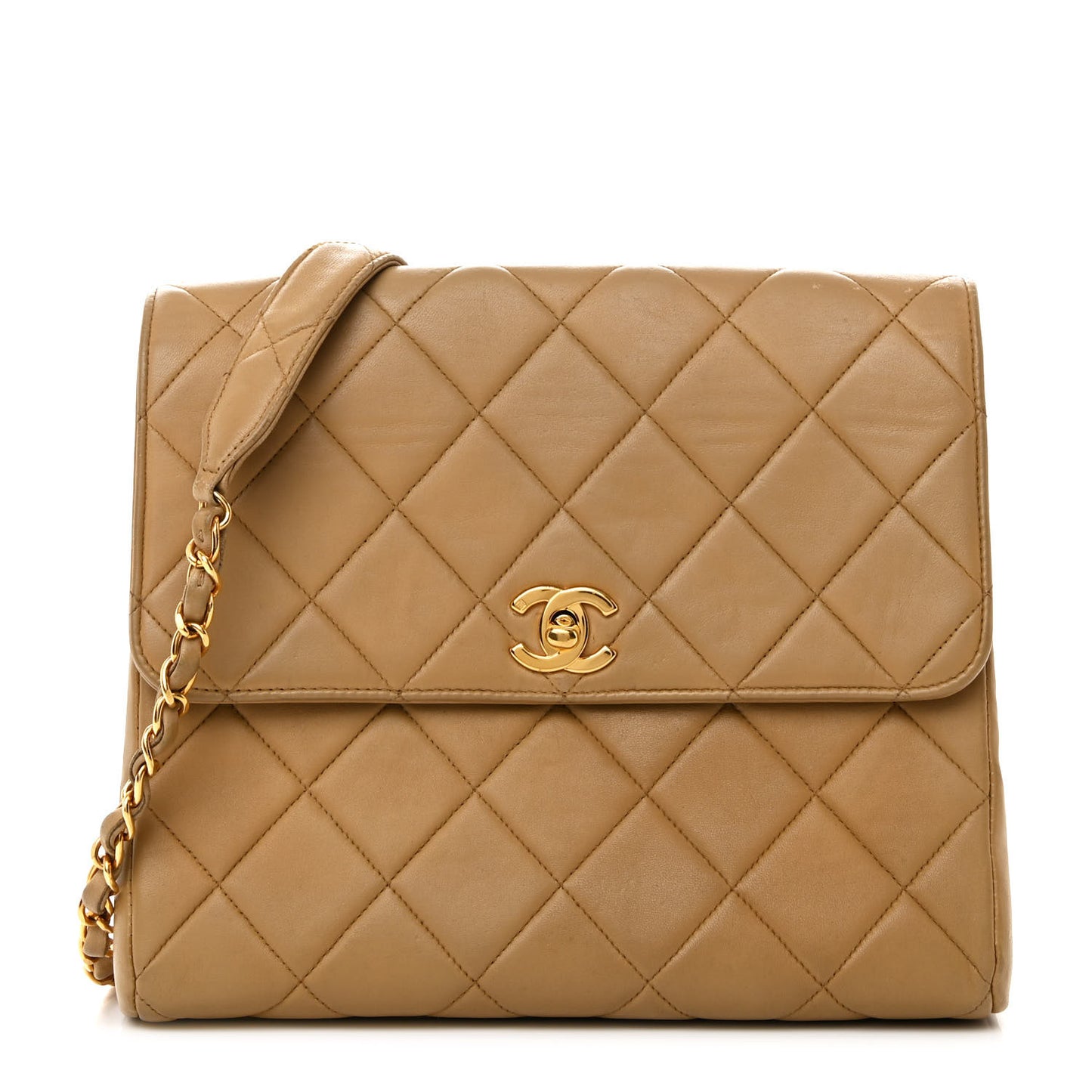 Lambskin Quilted Small Single Flap Beige