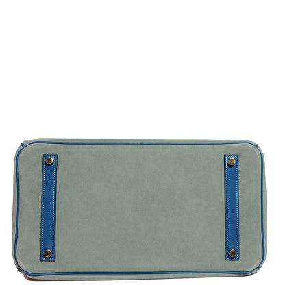 Hermes Veau Doblis Evergrain Grizzly Birkin 35 Bleu de Galice Ciel 5 of 26