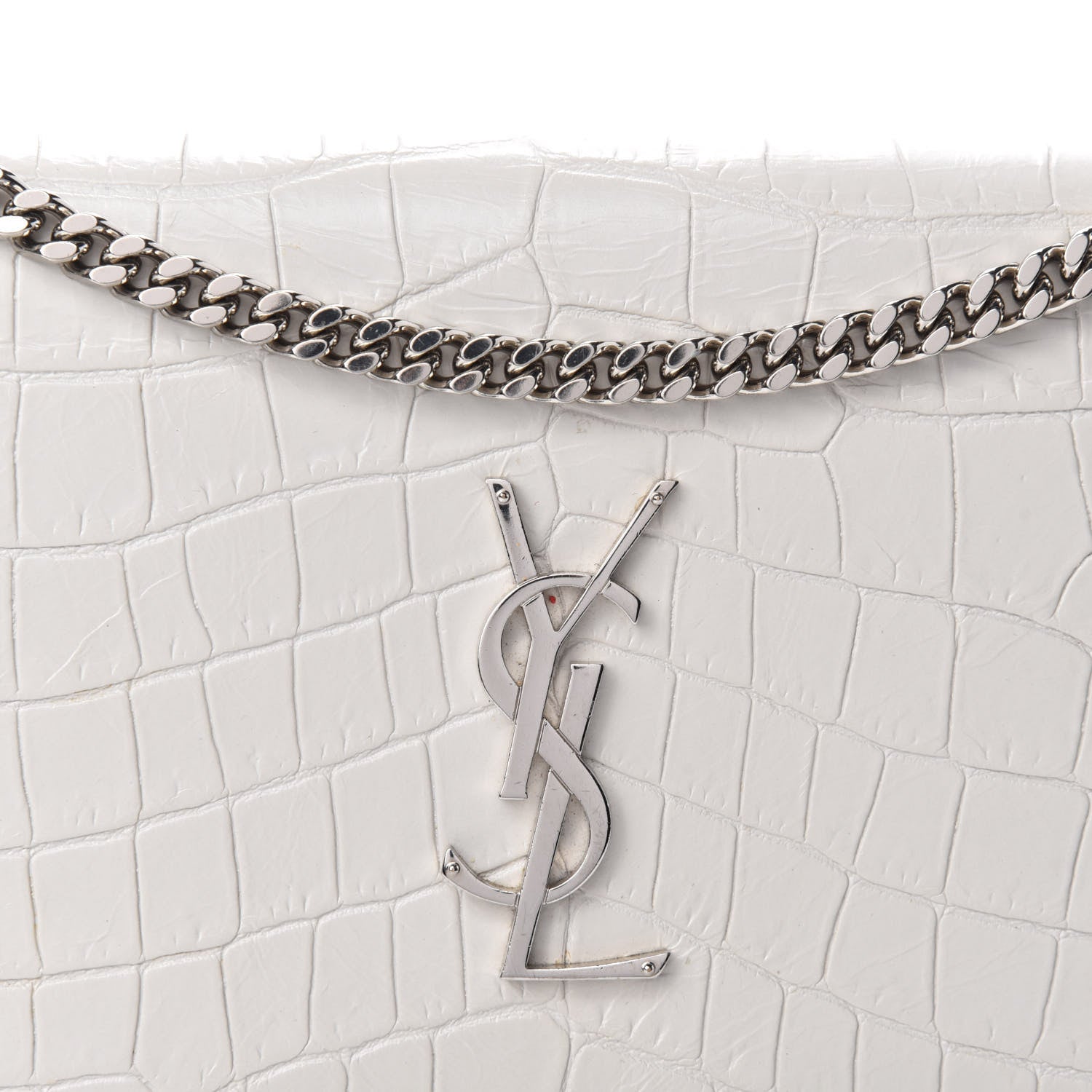 Saint Laurent Calfskin Crocodile Embossed Monogram Chain Wallet White 15 of 15
