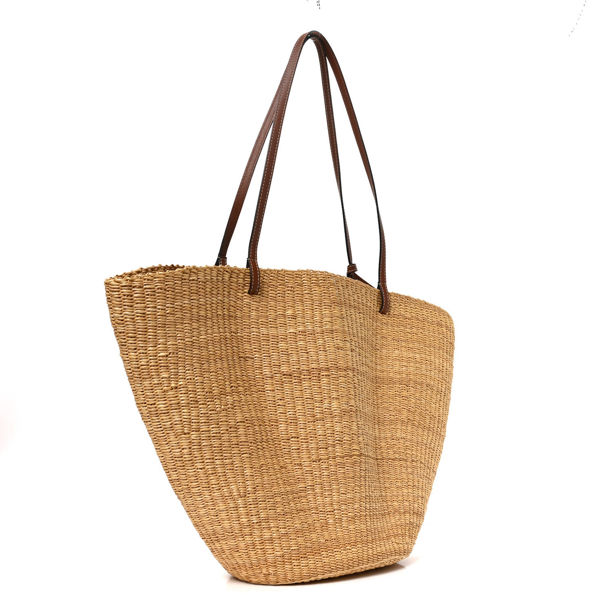 Raffia Calfskin Shell Basket Tote Natural Pecan