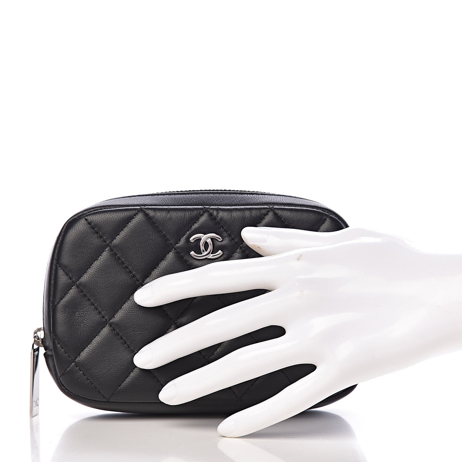 Chanel Lambskin Quilted Small Curvy Pouch Cosmetic Case Black 2 of 8