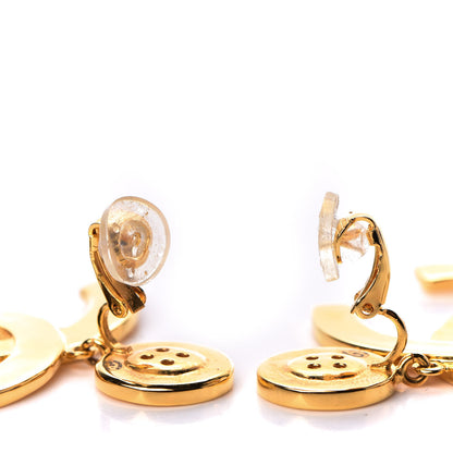 Chanel Metal Large Paris Button Clip On Earrings Gold 3 of 5