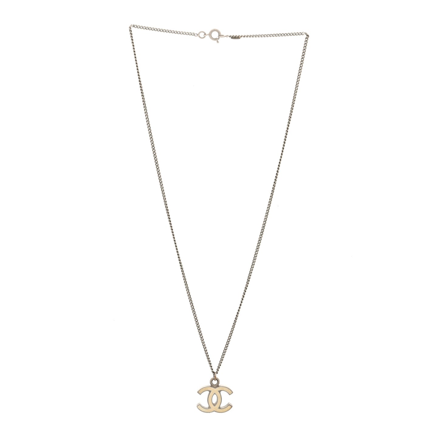 Enamel CC Necklace Silver White