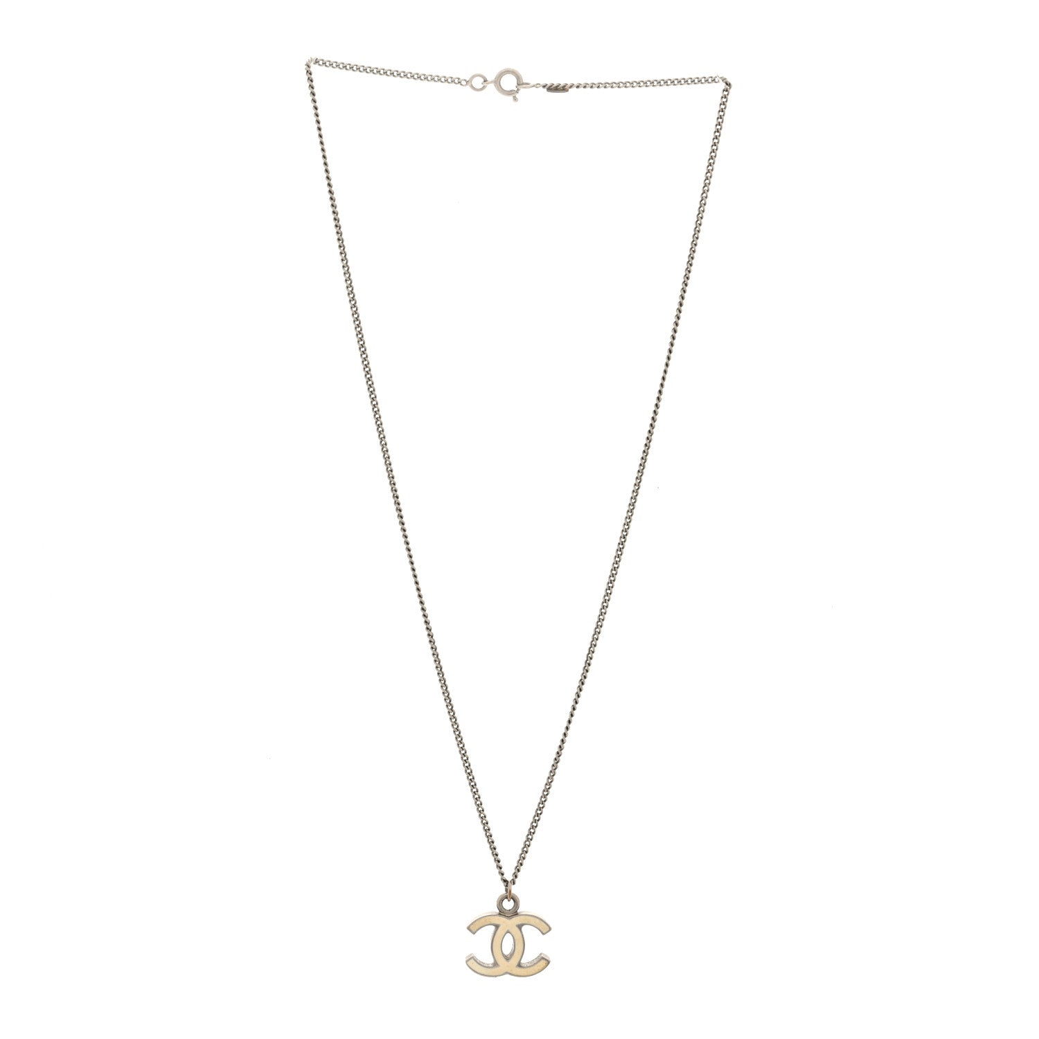 Chanel Enamel CC Necklace Silver White 3 of 4