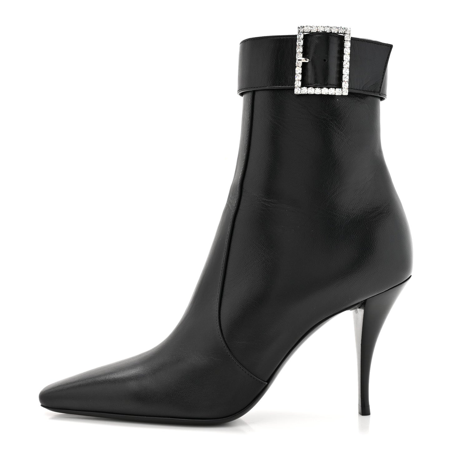 Goatskin Crystal Buckle Claude 90 Ankle Booties 38 Black