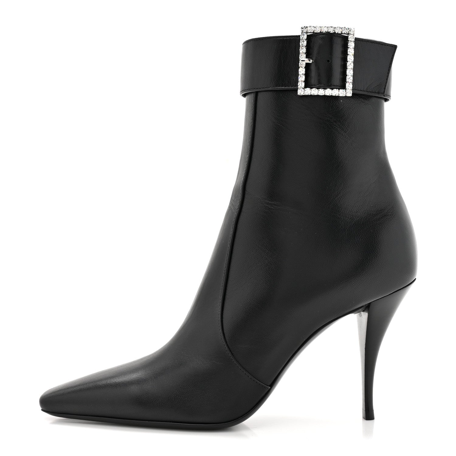 Saint Laurent Goatskin Crystal Buckle Claude 90 Ankle Booties 38 Black 1 of 9