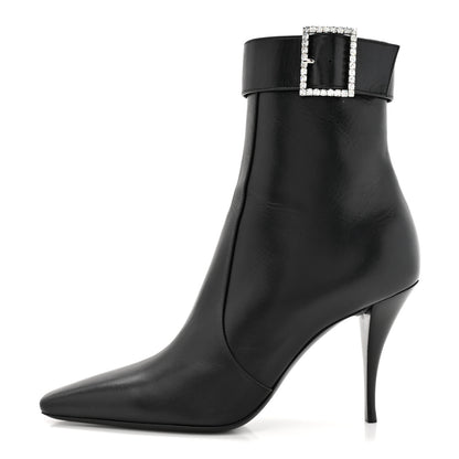 Saint Laurent Goatskin Crystal Buckle Claude 90 Ankle Booties 38 Black 1 of 9