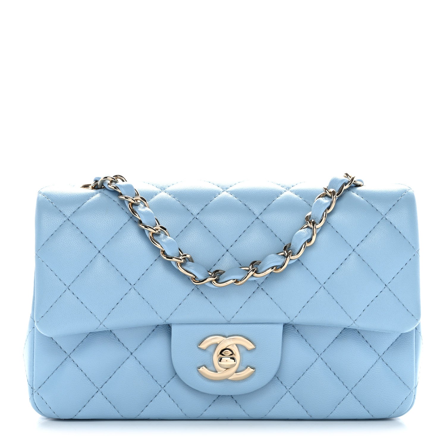 Chanel Lambskin Quilted Mini Rectangular Flap Light Blue 1 of 11